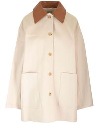 Totême - Cotton Jacket With Leather Collar - Lyst
