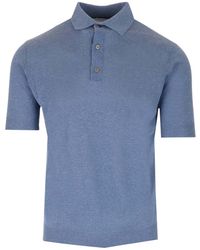 Al Duca d'Aosta - Light Blue Denim Polo Shirt In Silk And Linen - Lyst