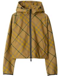 Burberry - Cropped Jacket With Check Motif - Lyst