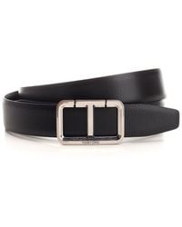 Tom Ford - "t" Shiny Leather Belt With Silver Buckle - Lyst