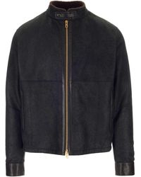 AJMONE Zip-up Leather Jacket - Black