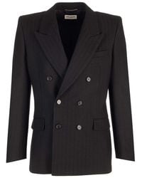 Saint Laurent - Double-breasted Pinstriped Wool Jacket - Lyst