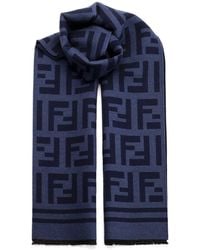 Fendi - Blue/navy Macro All Over Ff Scarf In Wool 35x180 - Lyst