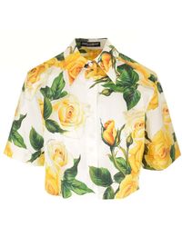 Dolce & Gabbana - Roses Print Cropped Shirt - Lyst