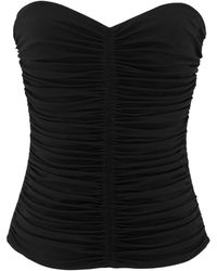 Saint Laurent - Strapless Ruched Crepe-jersey Bustier Top - Lyst