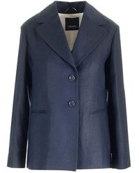 Max Mara - Single-breasted Blue Linen Jacket - Lyst