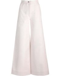 Max Mara - Linen And Cotton Wide Leg Trousers - Lyst