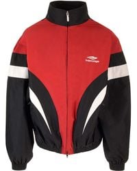 Balenciaga - Look 66 Black/red Techno Popline Off Shoulder Track Jacket - Lyst