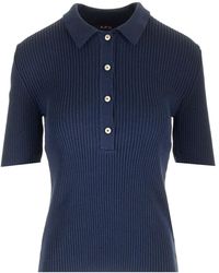 A.P.C. - Blue Danae Ribbed Polo Shirt - Lyst