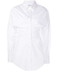 Alexander Wang Cotton Hourglass Draped Mini Shirt Dress in White 