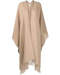Brunello Cucinelli Fringed Metallic Cashmere-blend Cape in Natural Womens Clothing Coats Capes 
