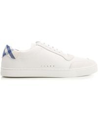 Burberry - Check Leather-cotton Sneakers - Lyst
