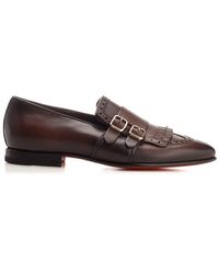 Santoni - Double Buckle And Fringe Loafer - Lyst