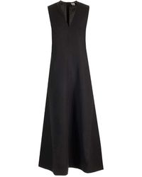 Totême - Black Fluid Dress With V-neck - Lyst