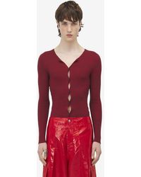 Alexander McQueen - Red Rib Knit Cardigan - Lyst