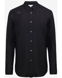 Alexander McQueen - Camicia nera con dettaglio fibbia in misto cotone uomo - Lyst