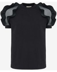 Alexander McQueen - Ruffled-trim Round-neck Cotton-jersey T-shirt - Lyst