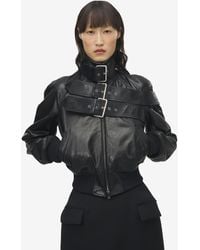 McQueen - Lederjacke Mit Gürteldetail - Lyst