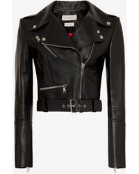 Alexander McQueen - Cropped Leather Jacket - Lyst