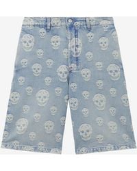McQueen - Skull Jacquard Denim Shorts - Lyst