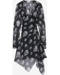 McQueen - Silk Skull Print Wrap Dress - Lyst