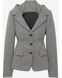 McQueen - Gingham Check Off-The-Shoulder Harness Jacket - Lyst