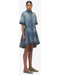 Alexander McQueen フレア デニムシャツドレス ブルー Alexander McQueen フレア デニムシャツドレス ブルー