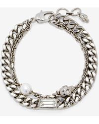 McQueen - Bracciale A Catena Skull Con Perla - Lyst