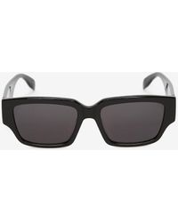 Alexander McQueen - Black Mcqueen Graffiti Rectangular Sunglasses - Lyst