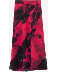 McQueen - Floral Slashed Midi Skirt - Lyst