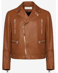 Alexander McQueen - Brown Leather Biker Jacket - Lyst
