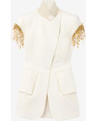 McQueen - Leaves And Crystal Embroidery Short-Sleeved Jacket - Lyst