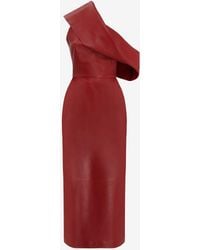 Alexander McQueen - Red Drape Leather Dress - Lyst