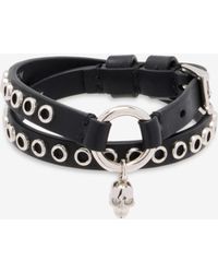 McQueen - Skull Ring And Eyelets Double Wrap Bracelet - Lyst