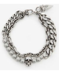 Alexander McQueen - Silver Pearl And Skull Stud Bracelet - Lyst