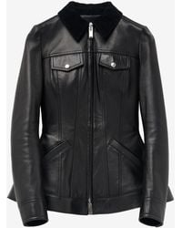 McQueen - Peplum Corduroy-Trimmed Leather Jacket - Lyst