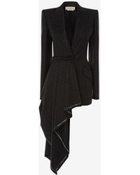 Alexander McQueen Cappotto con Drappeggio e Cimosa - Nero