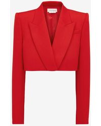 Alexander McQueen - Red Cropped Tuxedo Jacket - Lyst