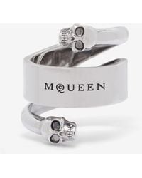 McQueen - Twin Skull Ring With Logo - Lyst