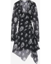 McQueen - Silk Skull Print Wrap Dress - Lyst