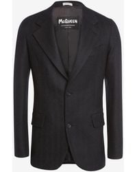 Alexander McQueen Einreihige tailored-jacke mit fischgrätenmuster - Grau