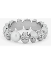 McQueen - Skull And Pearl Ring - Lyst