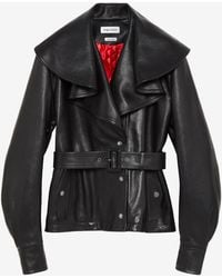 McQueen - Waterfall Collar Leather Jacket - Lyst