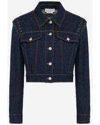 Alexander McQueen - Blue Lace Detail Cropped Jacket - Lyst