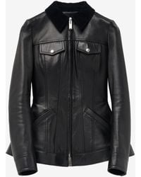 McQueen - Peplum Corduroy-Trimmed Leather Jacket - Lyst