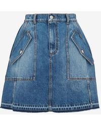 Alexander McQueen - Blue Denim Mini Skirt - Lyst