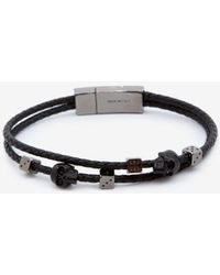 Alexander McQueen Skull Braided Leather Bracelet - Black