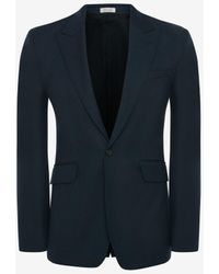 Alexander McQueen - Blue Wool Mohair Single-breasted Jacket - Lyst
