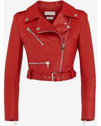 Alexander McQueen - Red Cropped Biker Jacket - Lyst
