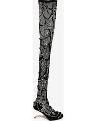 Alexander McQueen Black Embroidered Thigh-high Arc Boot